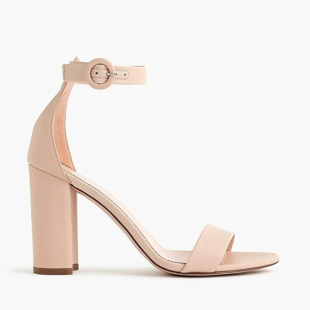 J.Crew Stella Beige Stone Leather Block Heels Ankle strap Sandals High Heel Pump - Picture 2 of 13